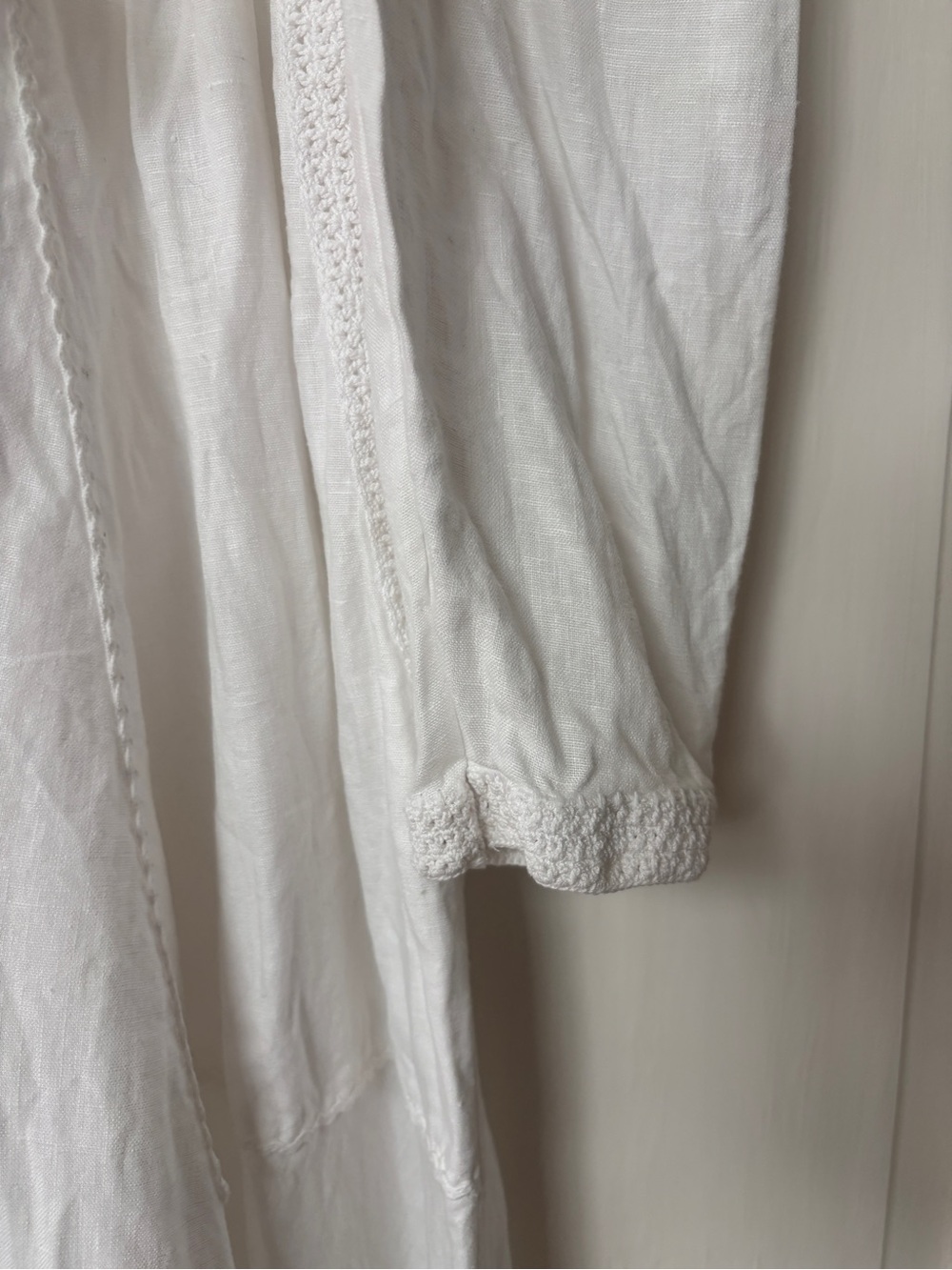 ULLA JOHNSON Fiona Midi Dress Bone White 100% Linen Size 8 Crochet Collar Tie - Picture 7 of 16